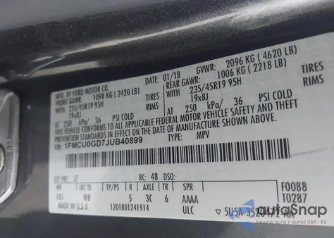 2018 Ford Escape Se из США, поврежденный, VIN 1FMCU0GD7JUB40899